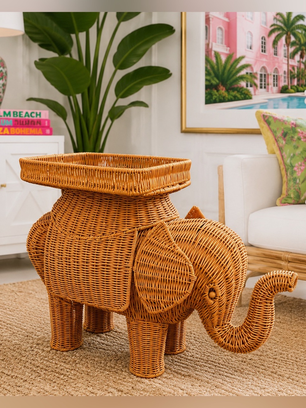 Handwoven Elephant Accent Basket Table - Natural Brown